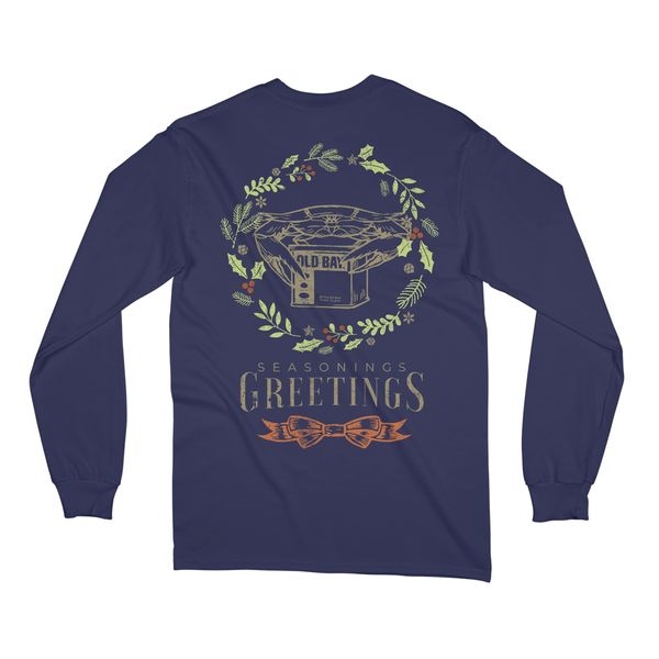 Seasonings Greetings with Holiday Wreath (Navy) / Long Sleeve Shirt - Small / Blue