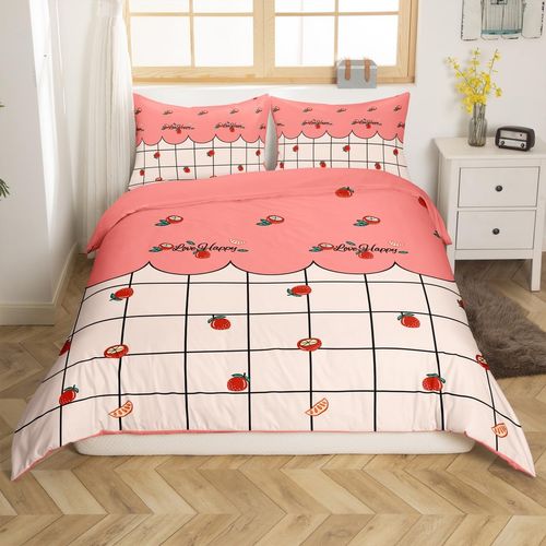 Kawaii Room Decor Shaggy Duvet Cover for Boys Kids Girls Strawberry Comforter Cover Ultra Soft Velvet Plush Bedding Set Cute Fruit Strawberry Cozy Flannel Bedding,1 Duvet Cover + 2 Pillowcases,Full