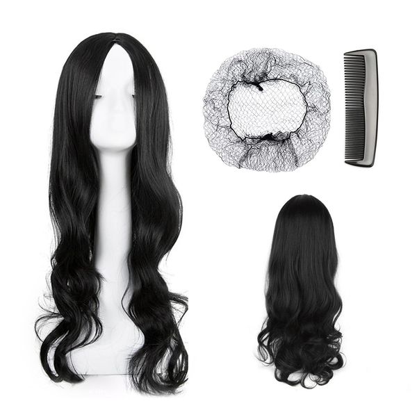 1 Piece Black Long Curly Hair, Comes with 1 Hair Net, 1 Hair Comb, Long Wig for Women, Long Wavy Wig, Artificial Hair for Girls, Suitable for Party or Daily Use