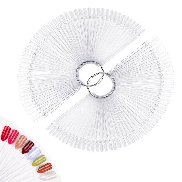 Discala 100pcs Fan-shaped Nail Satchstick with Number Stick, False Nail Art Chipstick (Polish Gel Salon Display Practice Tool) with Metal Split Ring Holder