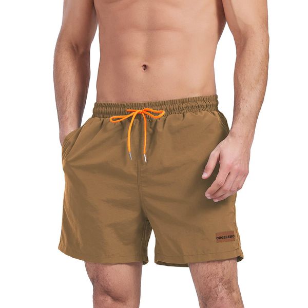 Ougelebo Badehose Herren Badeshorts Herren Kurz Schnelltrocknend Männer Schwimmhose Herren Strandshorts Beach Swim Shorts Trunks Men Kaffee M