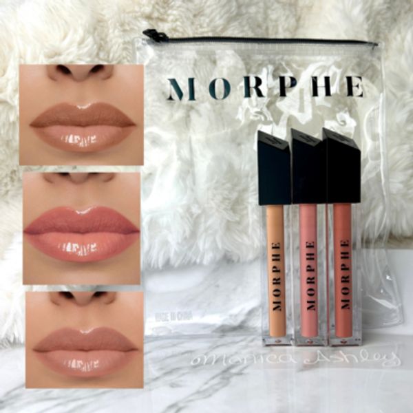 New Morphe Pink Nude Lip Gloss Set w Zip Bag 4.5ml x3 ~ Chill ~ Pop ~ Sing Along