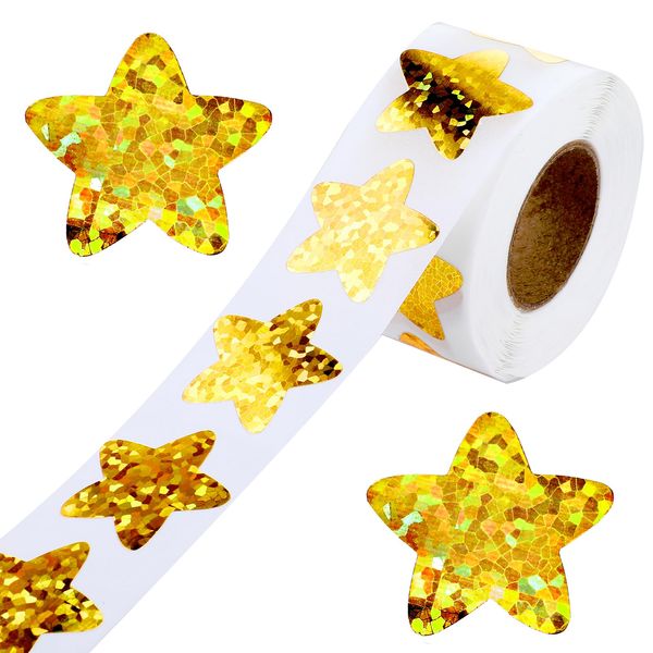 500 Stück Aufkleber Sterne, 2,5 cm Glitzer Sterne Aufkleber sterne sticker, Holografische goldene Sternenfolie Aufkleber, Selbstklebend, Sterne Belohnung Sticker für Weihnachtsdekoration (Gold)