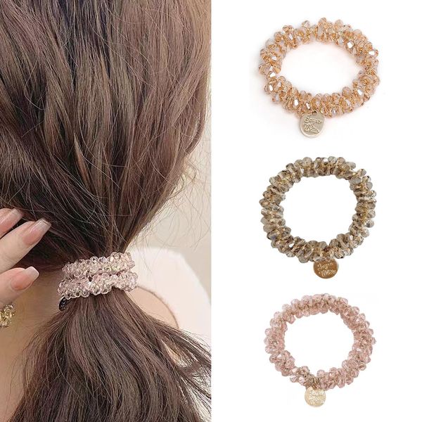 3Pcs Shiny Crystal Bead Scrunchies Hair Styling Elegant Elastics Crystal Hair Rope Tightening Non-Slip Ponytail Holder Scrunchies for Women and Girls