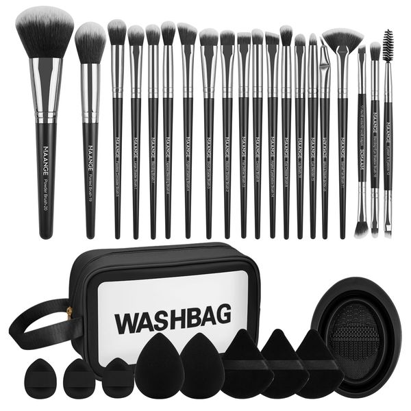 MAANGE Makeup Brush Set 30 Pcs Premium Synthetic Makeup Brushes Foundation Eye Shadow Powder Concealers Highlight Blending Brush Professional Make Up Brush Kit