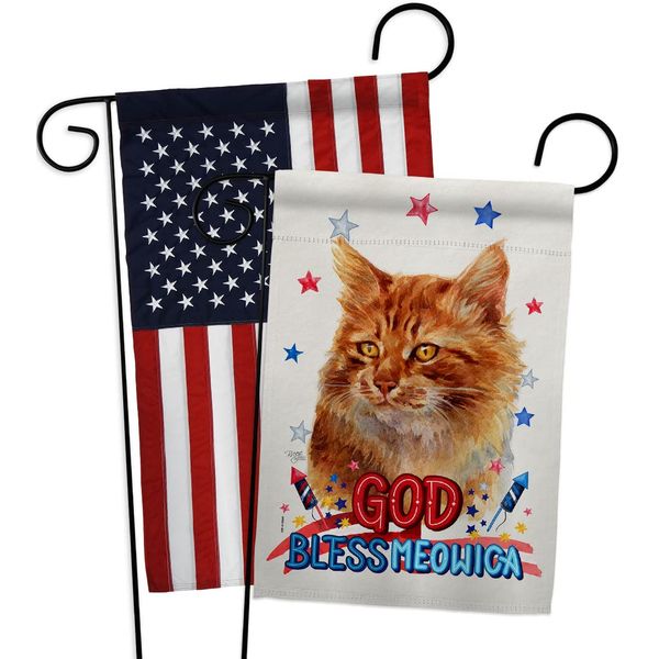 Breeze Decor Patriotic Ginger Garden Flag Pack Cat Kitten Meow Spoiled Paw Fur Pet Nature Farm Animal Creature Applique House Decoration Banner Small Yard Gift Double-Sided, Made in USA