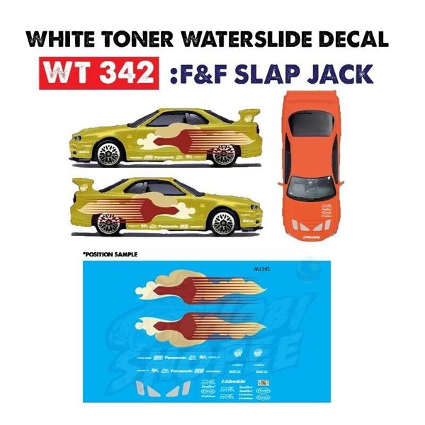 WT342 White Toner Waterslide Decals # F&F Slap Jack #Custom 1:64 Diecast