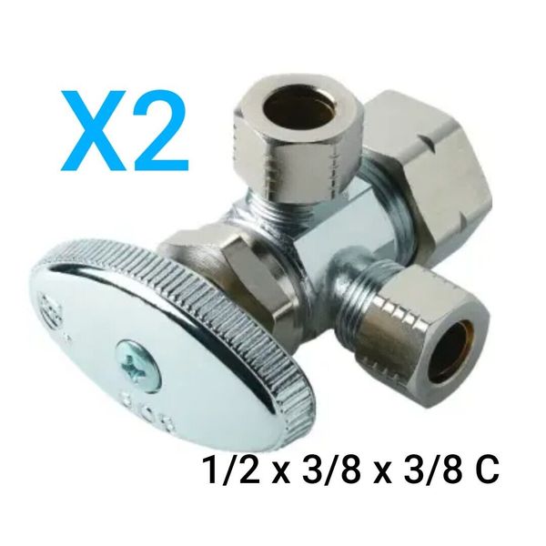 2 PACK MULTITURN DUALANGLE STOP VALVE  1/2" x 3/8" x 3/8" Comp  403332