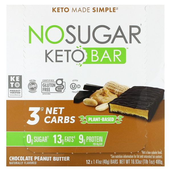 Keto Bar, Chocolate Peanut Butter, 12 Bars, 1.41 oz (40 g) Each