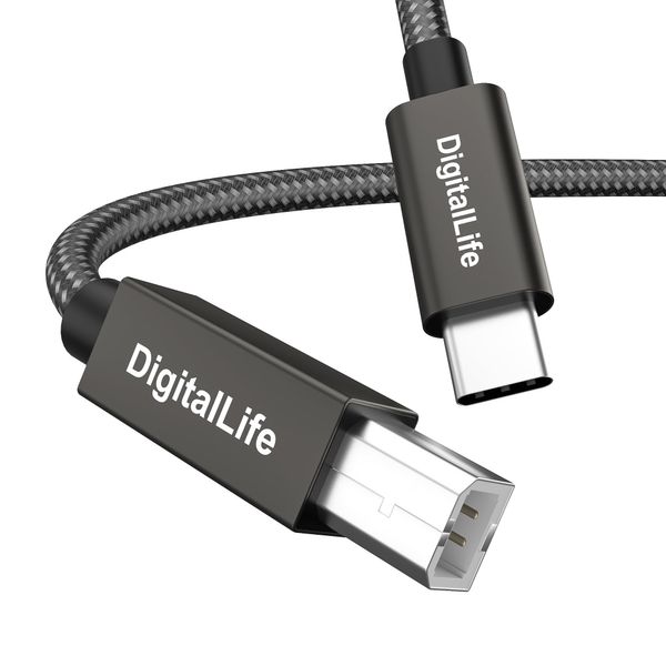 DigitalLife 1,8 m USB-C auf B MIDI Interface Kabel - Nylon Umflochten | für MIDI-Keyboards, Controller, USB-Audio-Interfaces | Kompatibel mit Windows, macOS, Linux