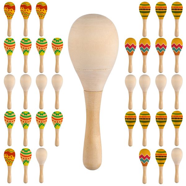 36 Pack DIY Wood Maracas Mini Wooden Maracas Party Favors Unfinished Hand Painted Craft Toys Maracas Shakers for Kids Painting Birthday Baby Shower Luau Party Decor