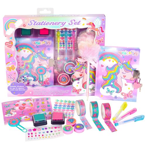 Unicorn Gifts for Girls 5 6 7 8 9 10-12 Years Old, Kids Unicorn Stationery Set with Secret Diary, Stamps, Pens, Journal Notebook Valentine's Day Gifts for Little Girls