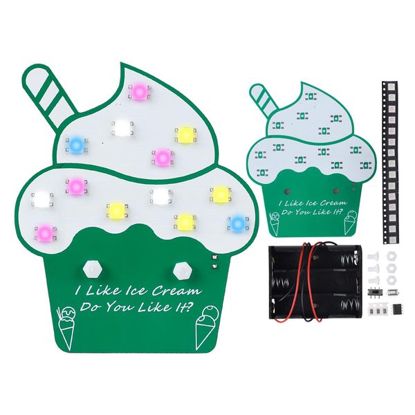 MiOYOOW SMD Soldering Practice Kit, Colorful LED Ice Cream Cup DIY Kit with 7 Light Effects, Fun Ice Cream Soldering Electronics Project for Students, DIYers, High School & College STEM Learning