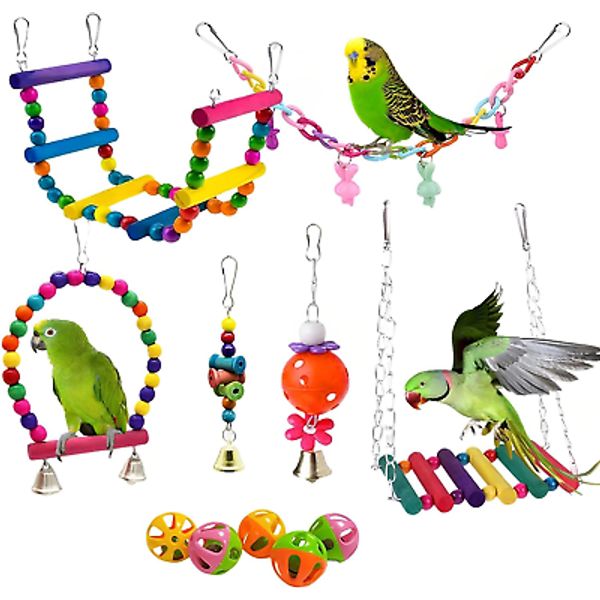 Bird Toys Parakeet Cage Accessories: 11Pcs Bird Toy Swing Set for Bird Cage