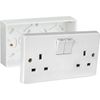 Mr.Gadget's Solutions 13A Double White Switched Socket & Double Surface Mount 25mm Pattress Box 2 Gang Set Electrical Outlets