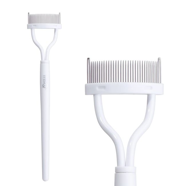 MSQ Eyelash Comb Eyelash Separator Mascara Applicator Eyelash Definer with Comb Cover Arc Design Cosmetic Brush Tool (White 1pc)