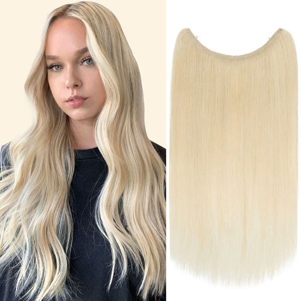 TESS 40 cm Flip-In Real Hair Extensions, Blonde, Hair Extensions with Elastic Band, Real Hair, #60 White Blonde, Real Hair Extensions with Elastic Band, 90 g, Invisible Wire, Thick Weft