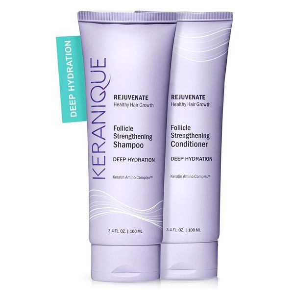 Keranique Hydrating Shampoo and Conditioner Set - Deep Hydration Hair Shampoo and Conditioner for Repairing Natural Moisture with Keratin - Sulfate-Free Intense Hydrator for Dry, Thin, Damaged Hair