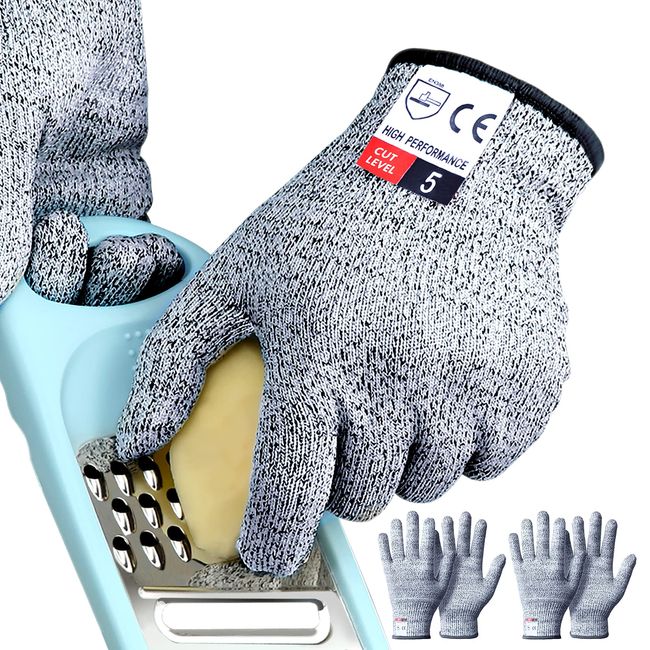 Tesuchan Medium Cut Resistant Gloves, 2 Pairs Grey, Protective Gloves for Kitchen, Cut Proof, Reduce Hand Injuries