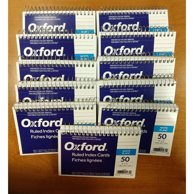 11 Pack: Oxford Spiral Ruled Index Cards, 3x5 Inches, White, 50 per Pack - E8B