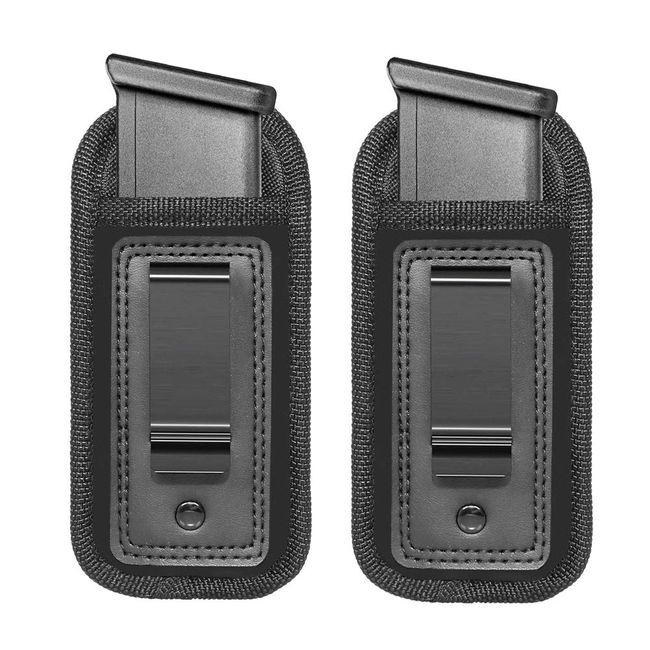 Anjilu 2 Piece Universal Magazine Holster IWB Clip Concealed Carry 9mm .40 .45 | Mag Holster For Glock 19 43 17 Sig 1911 S&W M&P | Fits Any 7 10 15 Round Clips For All Pistols | Gun Ammunition Holster