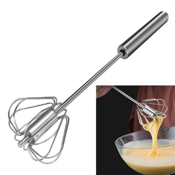 Feeziloe Egg Whisk, Hand Push Whisk Blender, Stainless Steel Egg Beater, Milk Frother, Rotating Push Mixer Stirrer for Whisking, Beating, Stirring