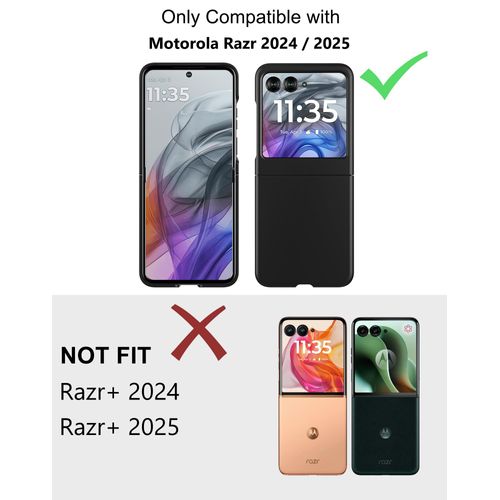 Cresee Case for Motorola Razr 2024/2025 - with Built-in Cover Screen Protector, Thin Hard Matte Polycarbonate Cover Phone Case for Moto Razr 2024/2025 - Black+Glass
