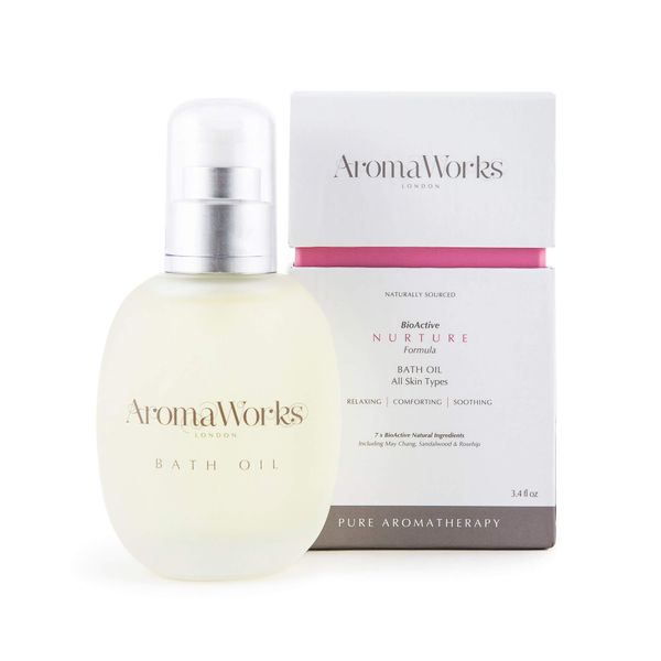 AromaWorks - Nurture Bath Oil - Naturally Sourced - 7X Bio Active Natural Ingredients - Bath Oil for All Skin Types - Relaxing - Comforts - Soothing - May Chang - Sandalwood - Rosehip - 3.4 oz/100 ml