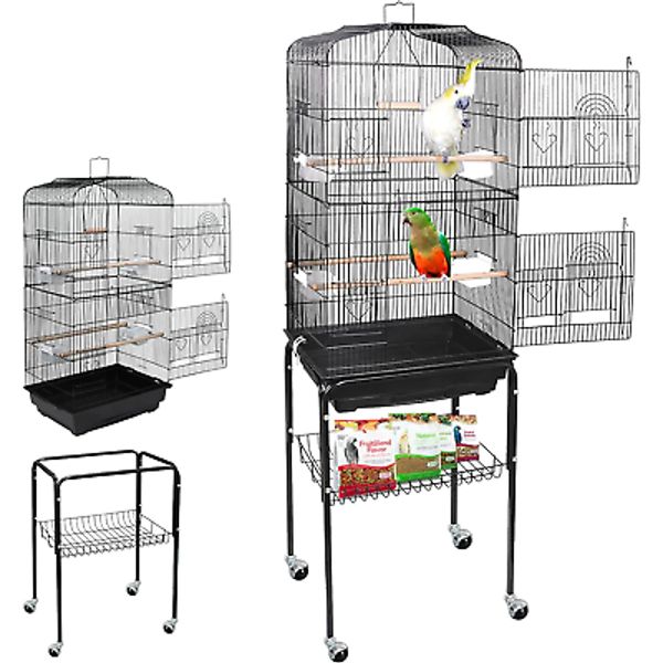 59.3 Inch Medium Pet Bird Cage with Detachable Rolling Wrought Iron Stand for Co