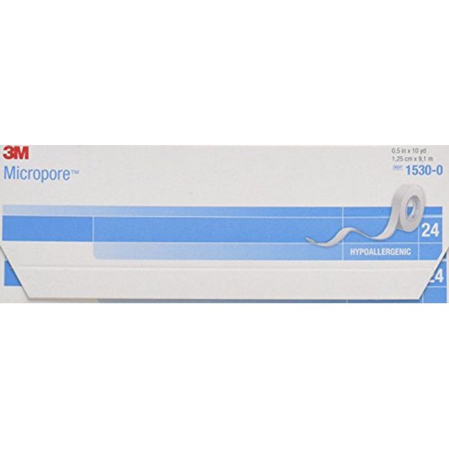 3M™ Micropore™ Surgical Tape, 1530-0, 1/2 in x 10 yd (1.25 cm x 9.1m), 24  Roll/Carton, 10 Carton/Case