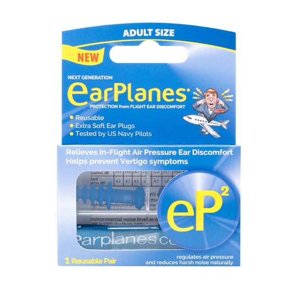 EP2 by Cirrus Healthcare Second Generation EarPlanes Earplugs Ear Protection from Flight Air and Noise Sound (2 Reusable Pair)