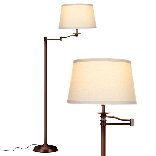 Brightech Caden LED Floor lamp, Great Living Room Décor, Tall Lamp with Swing Arm, Classic Lamp for Living Rooms & Offices, Industrial Standing Lamp for Bedroom Reading - Bronze