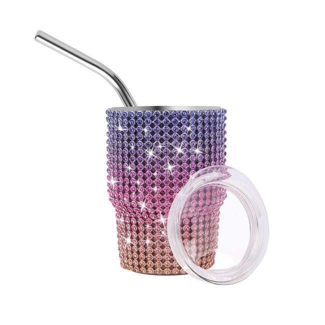 INSTOME Bling Mini Tumbler Shot Glass,3oz Shot Glass Tumbler,Diamond Tumbler Shot Glass with Straw,Glitter Small Shot Glass Tumbler for Serving Spirits,Travel,Camping(1pcs) (multicolor)