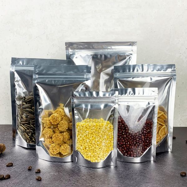 PERCUST 50 Pcs Freestanding Aluminum Bags with Zipper, Transparent, Coffee Beans, Storage Bags, Aluminum Foil, Divided Bags, Freezer, Light Shielding Bags, Food Saver, Vacuum Packing, Moisture-Proof,