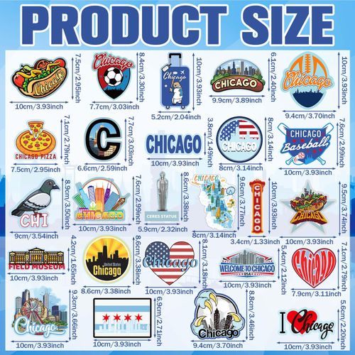 Fabbay 25 Pcs Chicago Fridge Magnet Magnetic Refrigerator Stickers Chicago Souvenirs Gifts Refrigerator Magnets for Fridge Laptop Locker Home Decoration Accessories