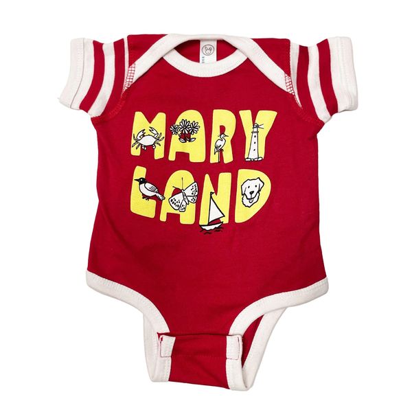 Maryland Icon Letters (Red & White) / Baby Onesie - 18 Months / Red