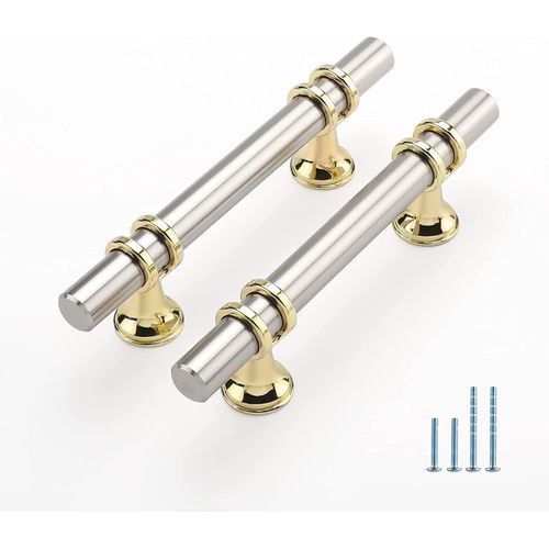 Leulan 20 Pack Kitchen Cabinet Handles Brushed Nickel and Gold Cabinet Pulls 3 Inch Silver Gold Drawer Pulls for Dresser Bathroom Two Tone Kitchen Hardware,Zinc Alloy Base