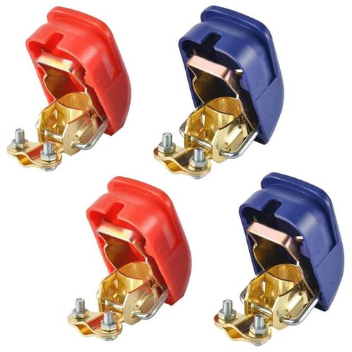 LoNinLoAn 2 Pairs Quick Clamps Pole Terminals, 12V Battery Terminal, ABS Brass Zinc Alloy, Red and Blue, Clip-on Mounting, IP54, Pack of 4