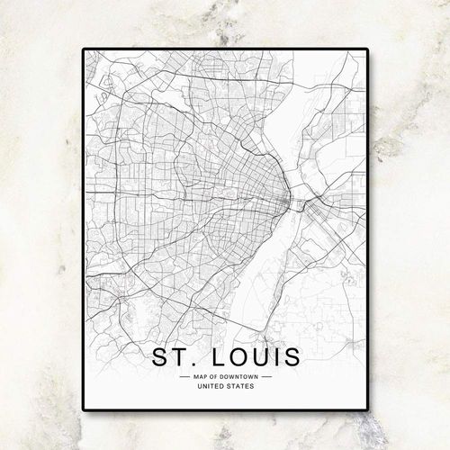 St Louis Map, Office Map Art, Map of Downtown, St Louis Wall Art, Street Map, Road Art, Home Wall Decor, Black and White Print, St. Louis Art Print, 8x10 inch No Frame