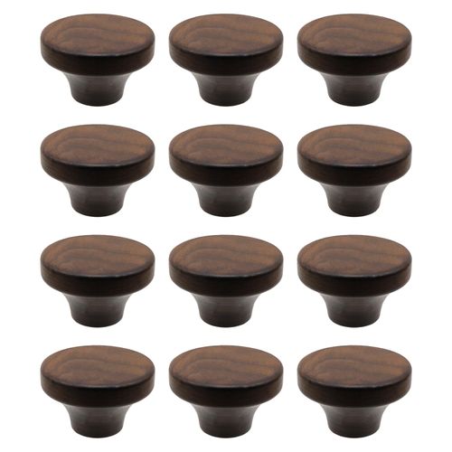 Chinflly 12 PCS Wood Drawer Knob,1.56" Diameter Flat Dresser Knobs Round Wooden Walnut Drawer Handles Cabinets Furniture Pull for Dresser Wardrobe Cupboard Knobs Pulls Handles