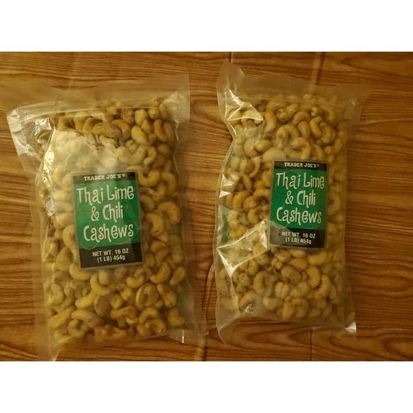 2 PACK TRADER JOE'S THAI LIME & CHILI CASHEWS 1 LB EACH