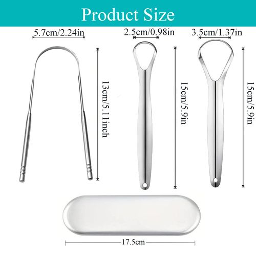 Pulisci lingua,3 Pezzi Tongue Scraper,Nettalingua in Acciaio Inox,Forma di"U Raschietto Lingua,Spazzolino Lingua Set,con 1 custodia per conservareper Ridurre l'alito Cattivo e Pulizia Orale