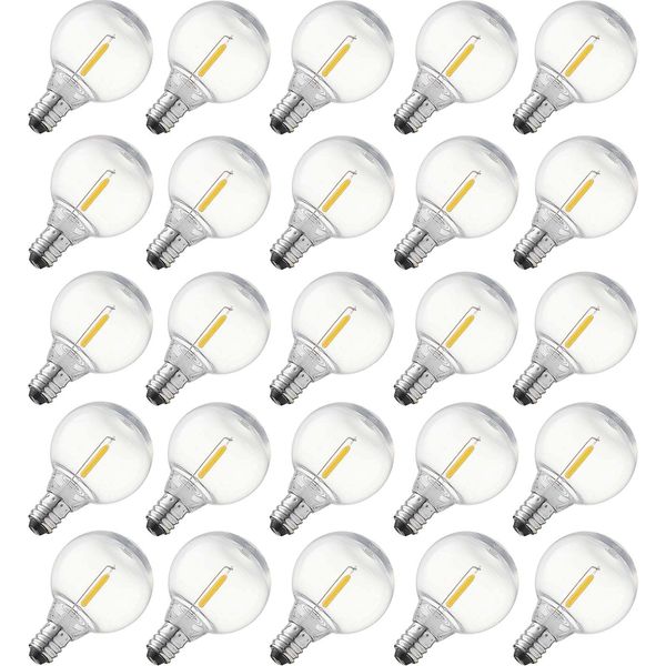abulber G40 Led Outdoor String Light Bulbs,Shatterproof Waterproof, E12 Base Replacement Globe Light Bulbs,Plastic 0.6W 120V 2700K Warm White 25 Pack.