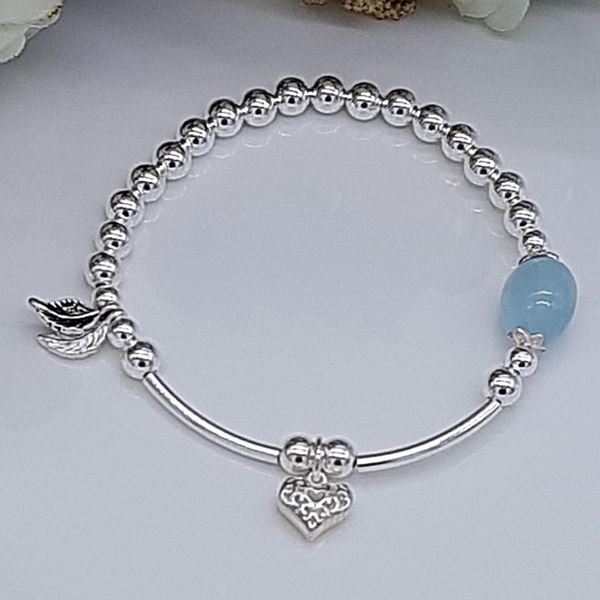 (925 silver) Aquamarine 5mm silver ball bracelet