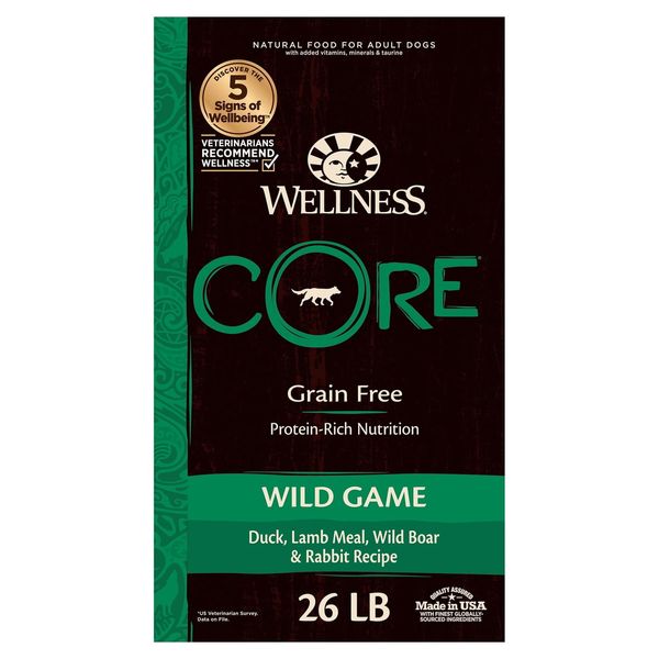 Wellness Grain Free Dry Dog Food Duck Lamb Meal Wild Boar & Rabbit 26-Pound Bag