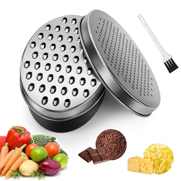 Cheese Grater with Container, Graters for Kitchen with 2 Size Lid,Cheese Shredder,Vegetable Chopper,Ginger Shredder,Chocolate Grater (Black)