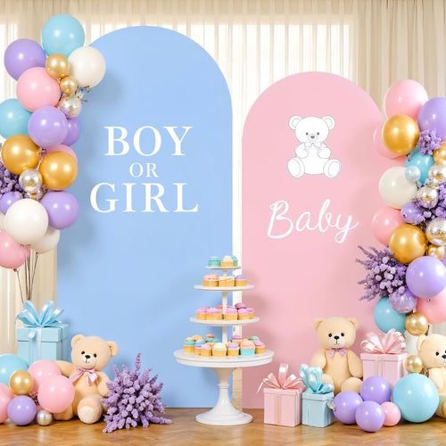 6.6FT Wedding Arch Backdrop Cover, Stretchy Arch Covers Round Top Chiara Backdrop Cover for Gender Reveal Birthday Party Baby Shower Banquet Arch Decor(Blue+Pink)