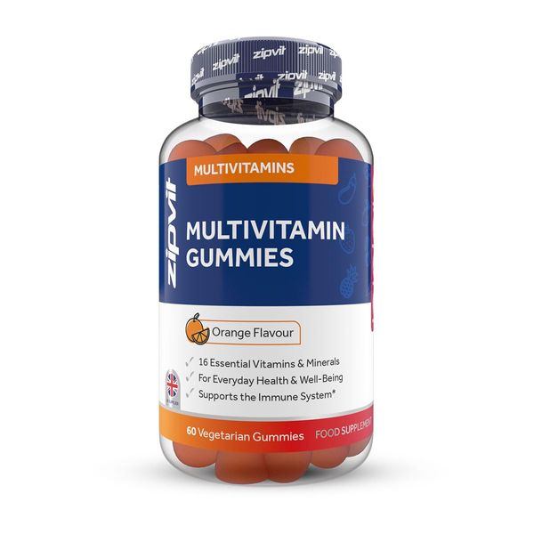 Zipvit Multivitamin Gummies for Men & Women with 16 Essential Vitamins, 60 Vegetarian Gummies - 2 Months Supply. Supports The Immune System. Orange Flavour Chewable Adult Multivitamins