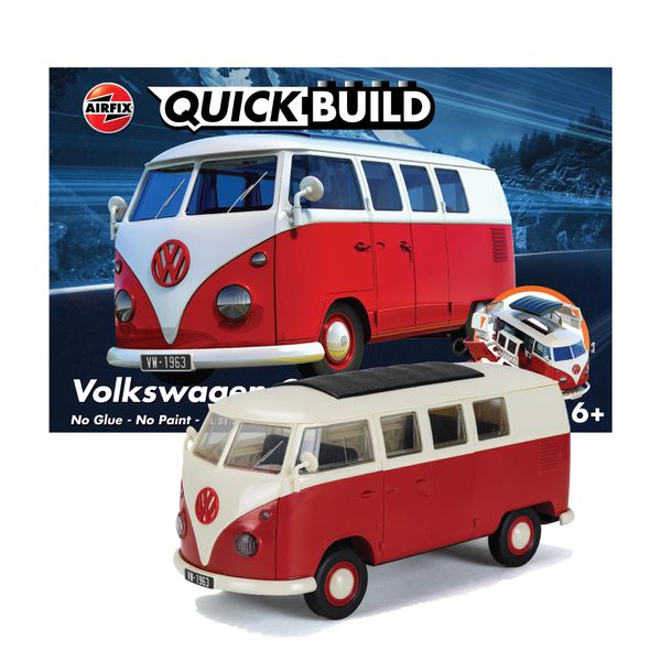 Airfix QUICKBUILD Model Car Kit - VW Camper Van Red Car Building Kit for Kids 6+, Construction Toys for Boys & Girls, No Glue Model Making - Classic Car Gifts Plastic Model Kits