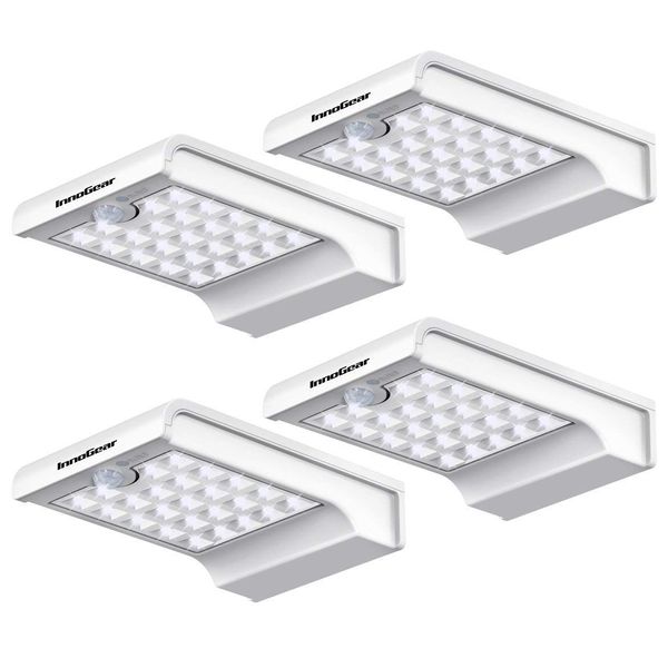 InnoGear Solar Gutter Lights, 24 LEDs Solar Motion Sensor Lights IP65 Waterproof Solar Outdoor Lights Solar Wall Lights Security Lighting for Yard Porch Patio, Pack of 4